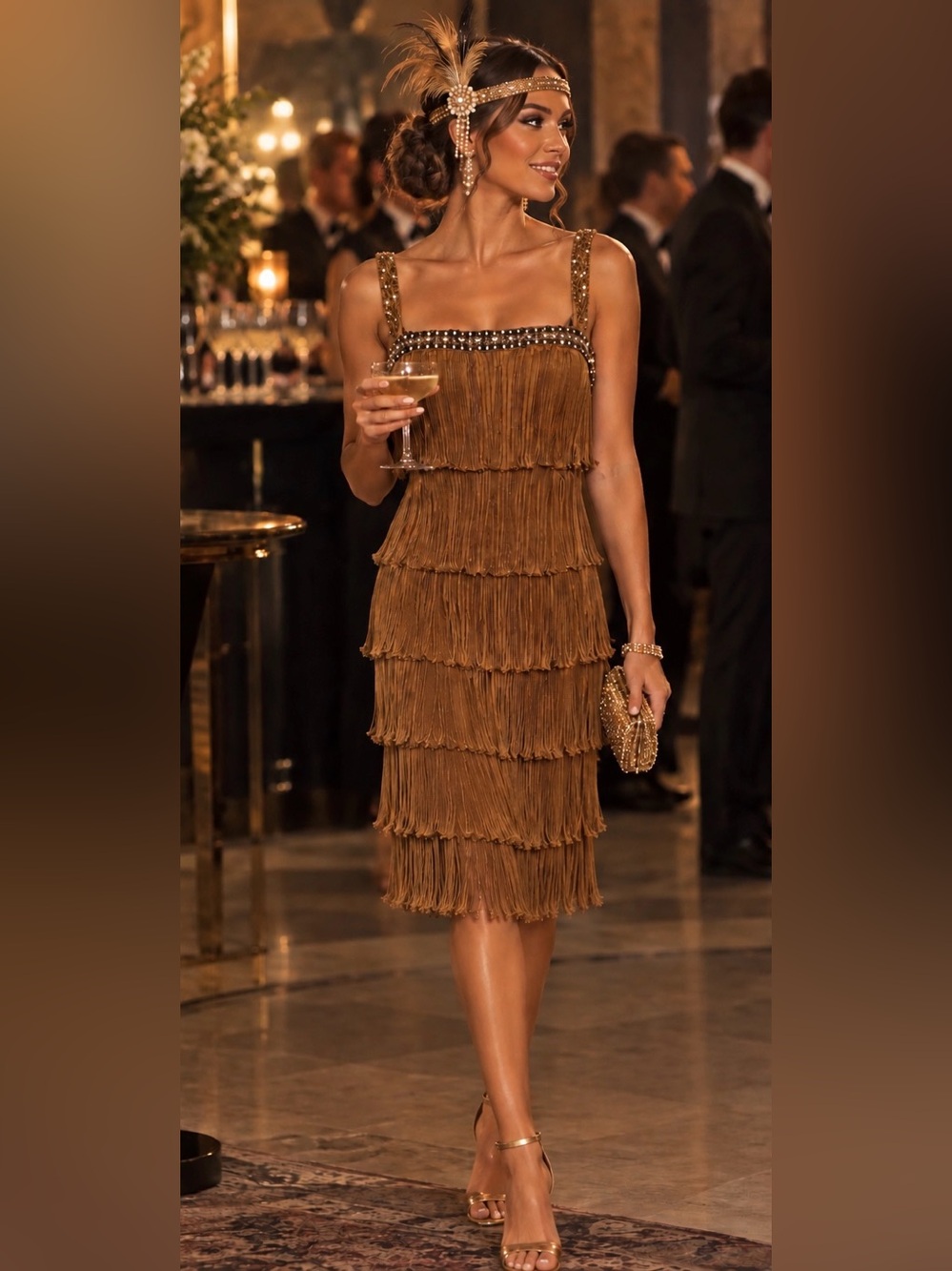 NWT Tiered Cocktail Dress in Brown